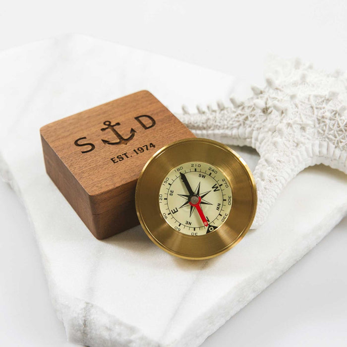 Brass Compass with Engraved Keepsake Box