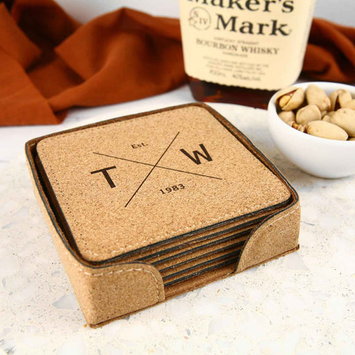 Personalised Engraved Cork Square Coasters Set of 6