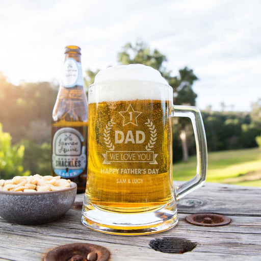 Personalised Engraved Father's Day Glass Beer Stein Mug Present