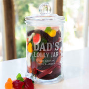 Personalised glass lolly jar with engraved Father’s Day message