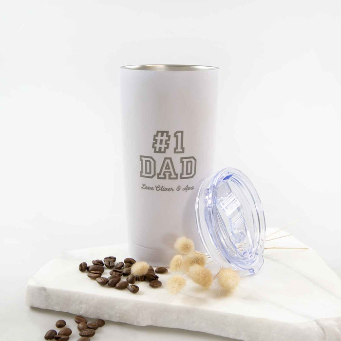 Custom Artwork Laser Engraved Name Father's Day 590ml Luxe White Coffee Reusable Keepsake Coffee Travel Mugs