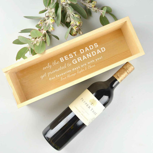 Father's Day Raw Natural Wine and Champagne Box with Personalised Engraved Acrylic Lid Present