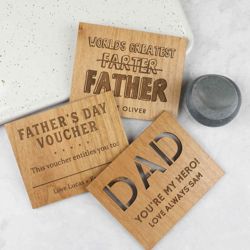 Personalised Laser Cut & Engraved Wooden Father's Day Card With Magnet Present