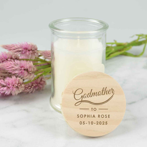 Personalised Engraved Godparent's Candle with wooden lid present for Christening, Baptism & Naming Days