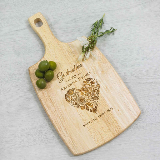 Personalised Engraved Godparent's Cheese Serving Chopping Paddle Board Present For Christenings, Baptisms and Naming Days