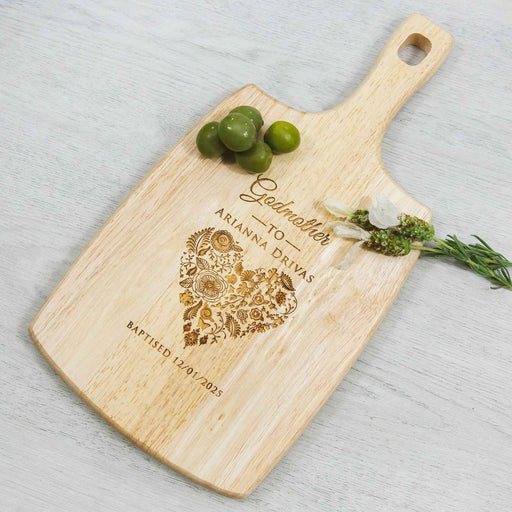 Customised Engraved Godparent's Cheese Serving Chopping Paddle Board Present For Christenings, Baptisms and Naming Days