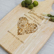 Customised Engraved Godparent's Cheese Serving Chopping Paddle Board Present For Christenings, Baptisms and Naming Days