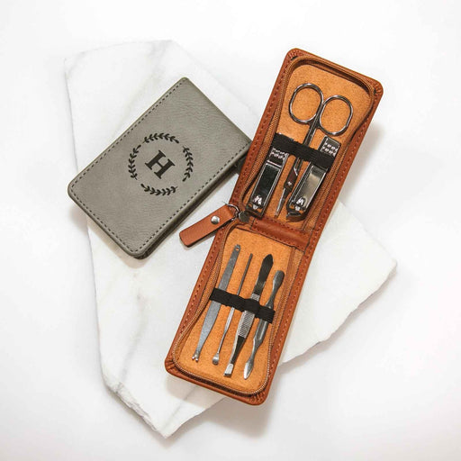 Personalised Engraved Leatherette Travel Grooming Manicure Kit