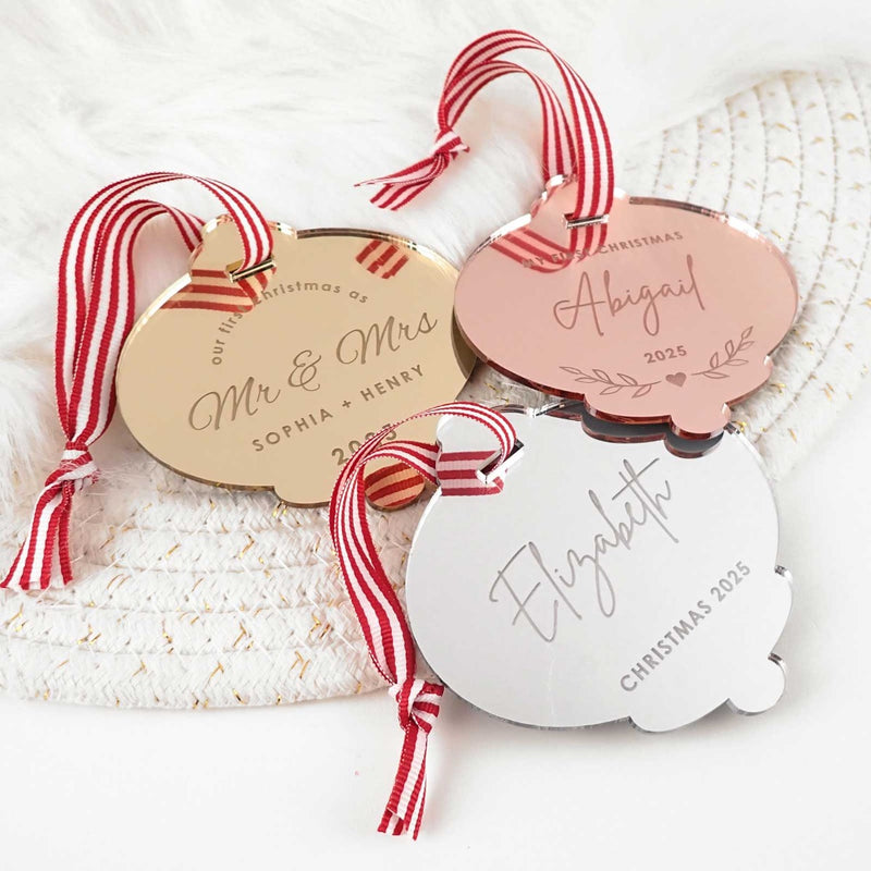 Engraved Mirror Acrylic Bell Christmas Tree Decoration