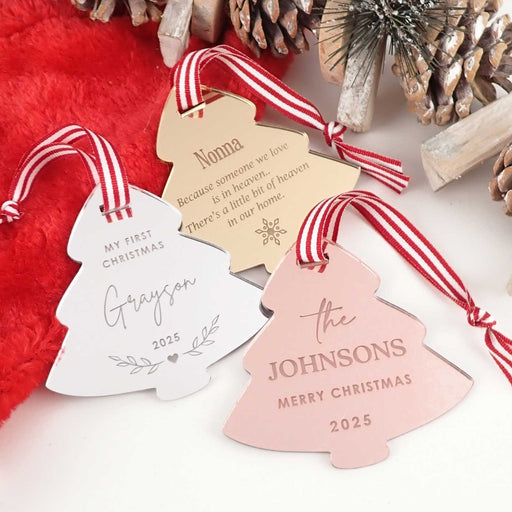 Personalised Engraved Silver, Gold & Rose Gold Christmas Decorations