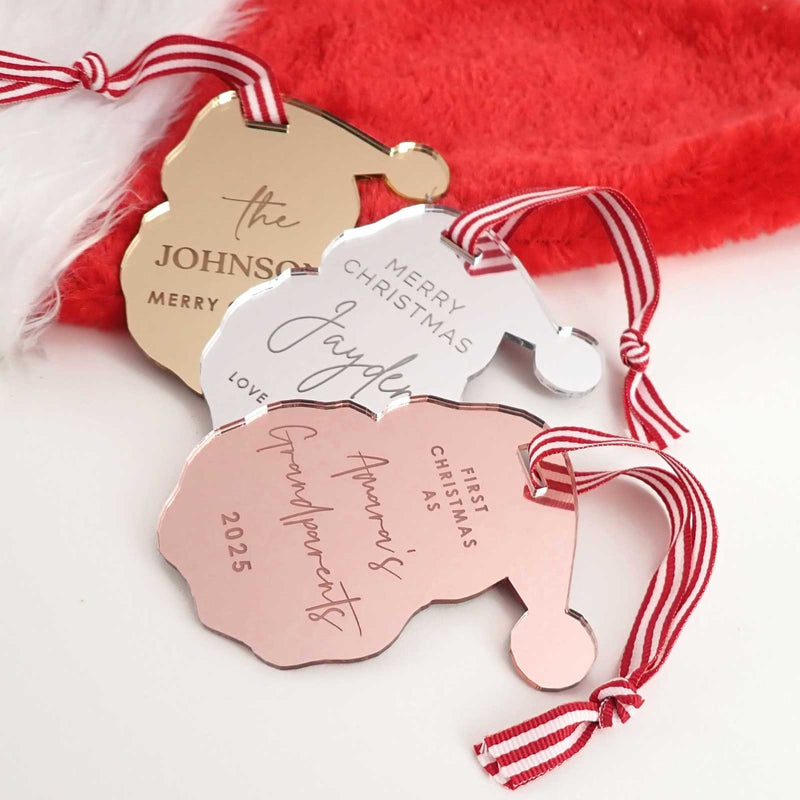 Engraved Mirror Acrylic Santa Christmas Tree Decoration