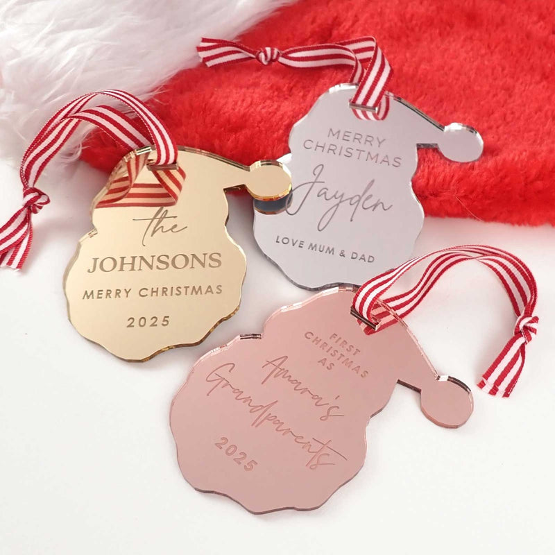 Engraved Mirror Acrylic Santa Christmas Tree Decoration
