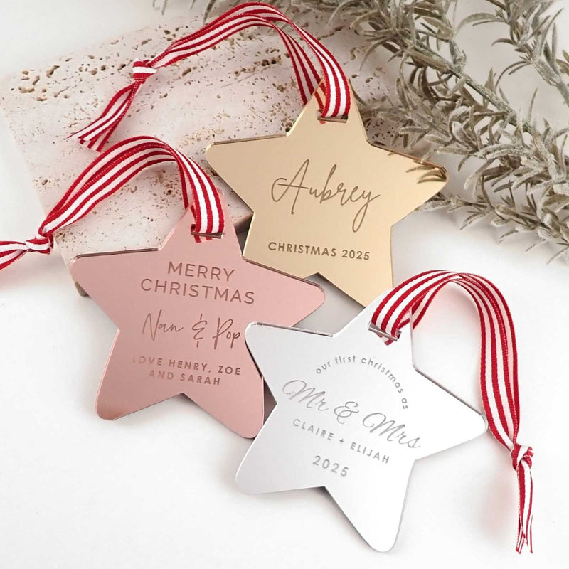 Engraved Mirror Acrylic Star Christmas Tree Decoration