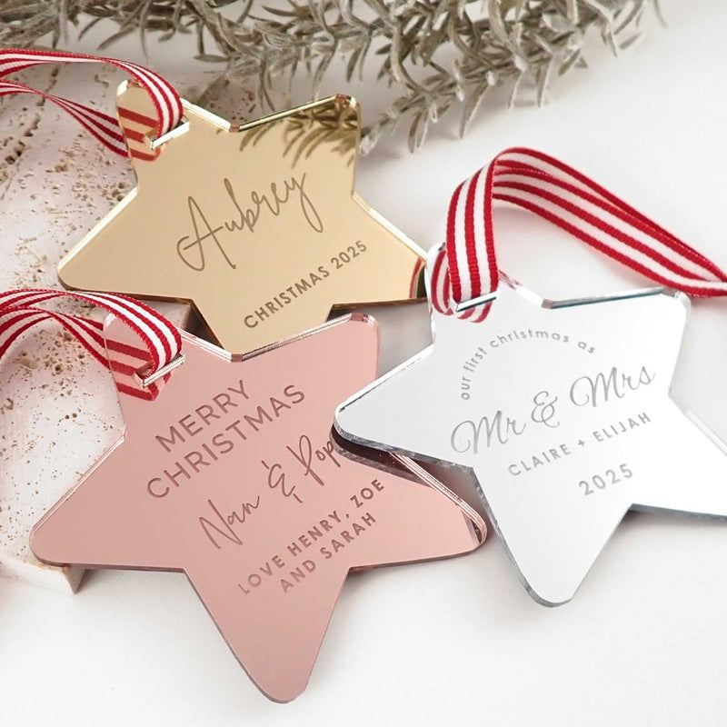 Engraved Mirror Acrylic Star Christmas Tree Decoration