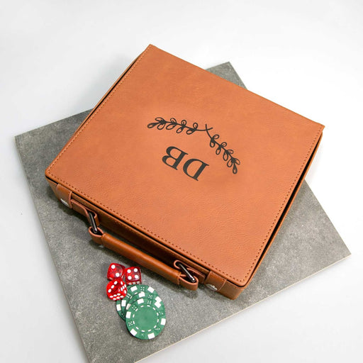Custom Engraved Tan Leatherette Poker Set Birthday Gift