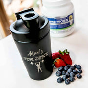 Custom Designed Engraved Name 600ml Black Stainless Steel Protein Shaker Birthday Present