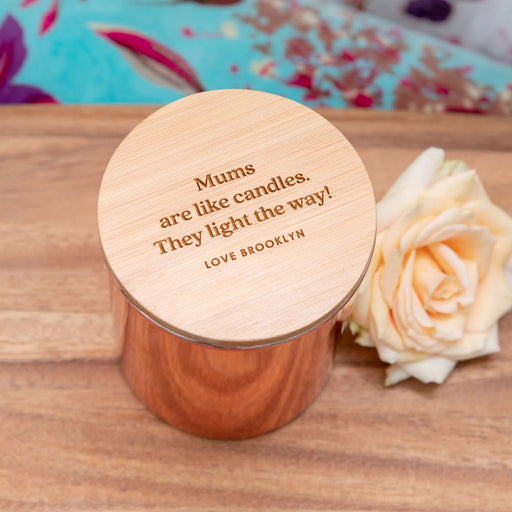 Rose Gold Wood Wick Soy Mother's Day Candle with Custom Engraved Wooden Lid Secret Santa