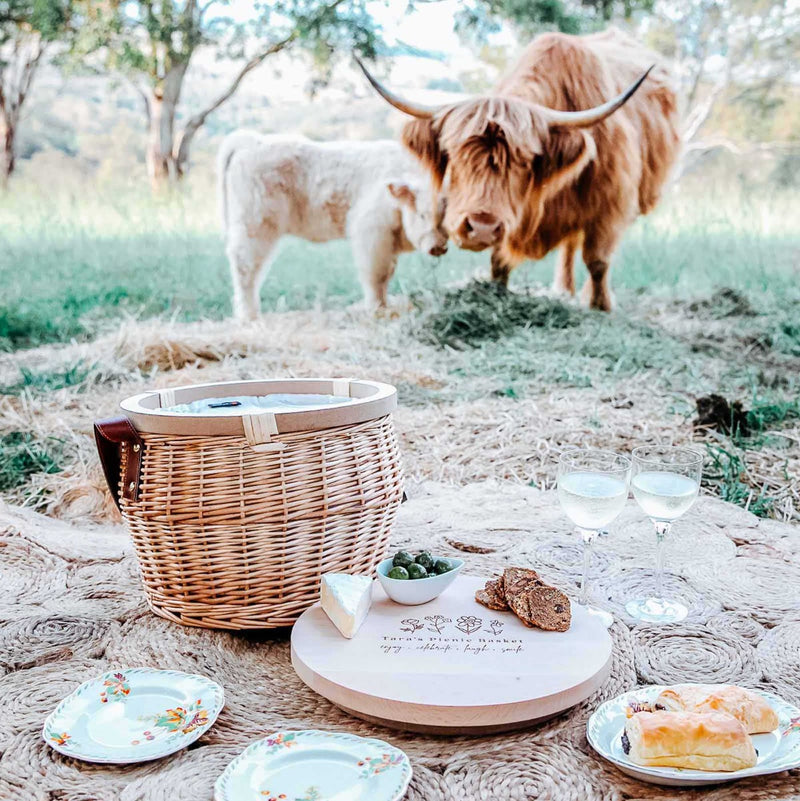 Customised Cooler Picnic Basket with Engraved Wooden Lid Christmas Gift