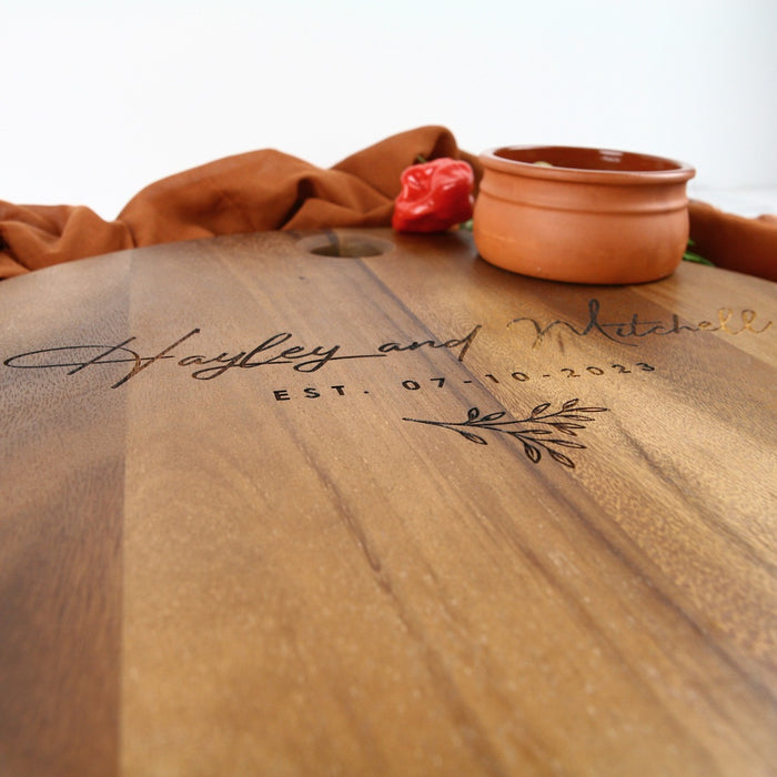 Engraved Wedding Round Acacia Serving Board
