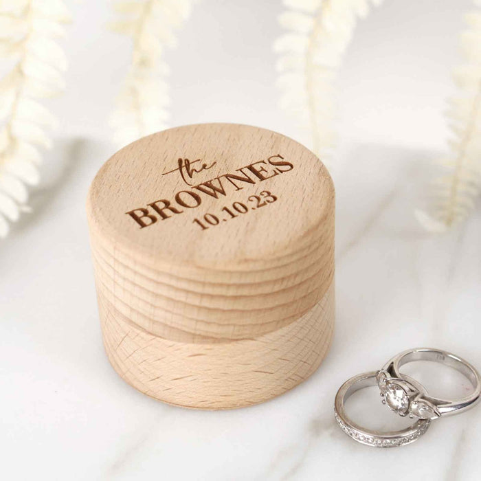 Customised Laser Engraved Small Round Wooden Ring Wedding Box