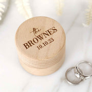 Custom Artwork Engraved Round Wooden Ring Box Engagement or Wedding Ceremony