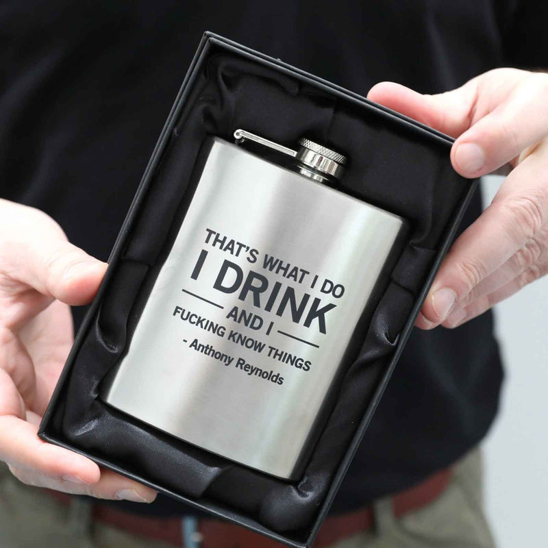 silver hip flask with gift box funny rude gift for the know it all custom name