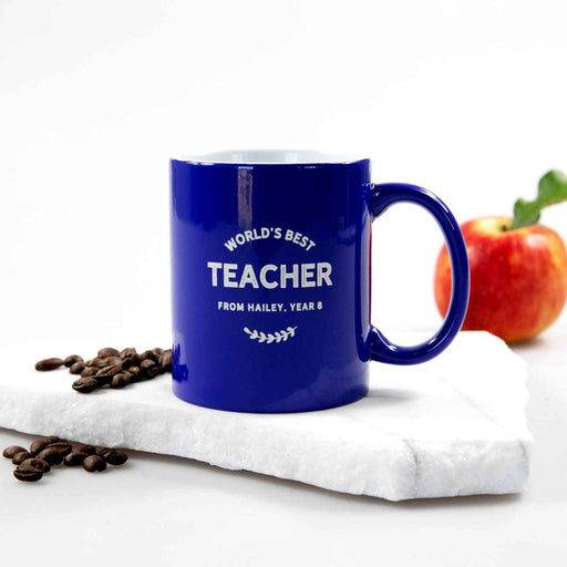 Personalised Engraved Teacher Christmas gift BLUE Mug Present- Thank you for helping me learn and grow