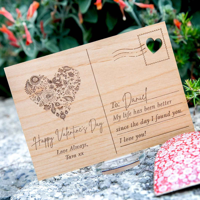 Engraved Wooden Valentine's Day Postcard with Stand No / None / None