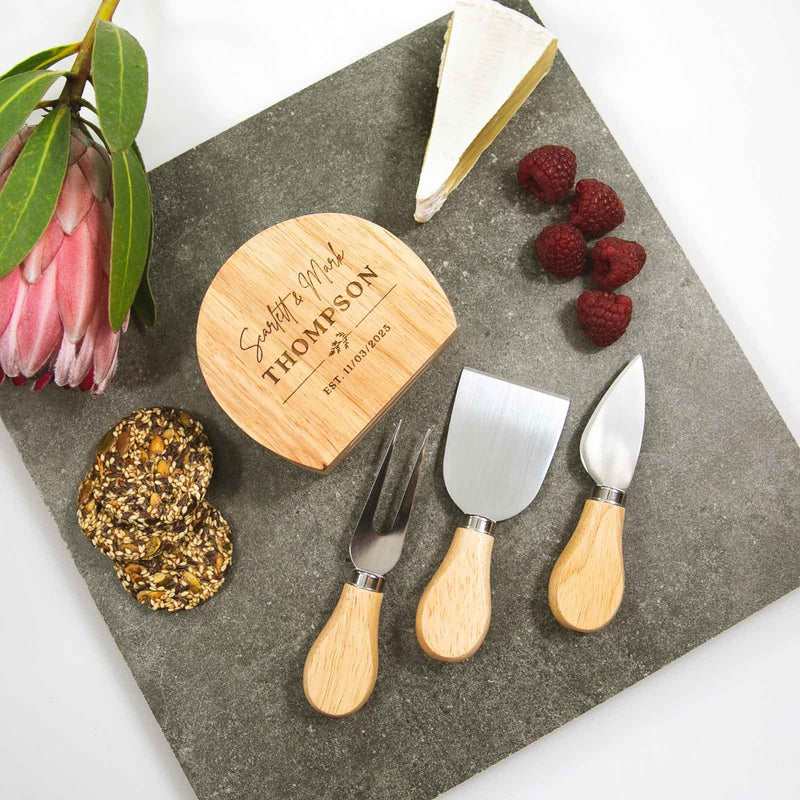 Custom Designed Engraved Wedding Bride Groom 3 Piece Cheese Knife Set
