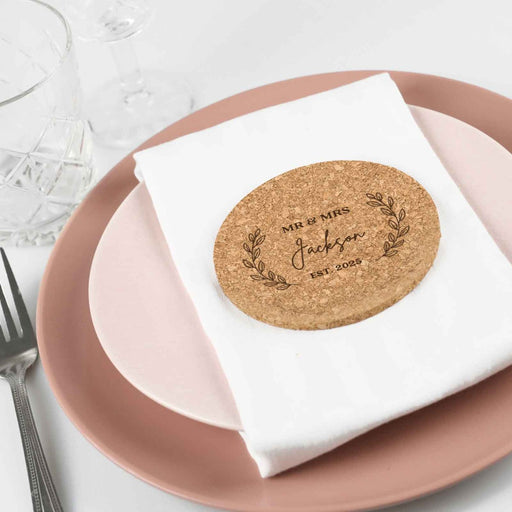 Personalised Engraved Wedding Reception Cork Coaster Favour