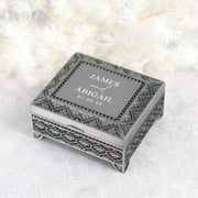 Custom Artwork Engraved Name Bride and Groom Wedding Ring Jewellery Box