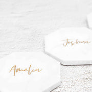 Customised Engraved Wedding White Octagon Marble Coaster with Metallic Gold In-fill Place Card Bomboniere