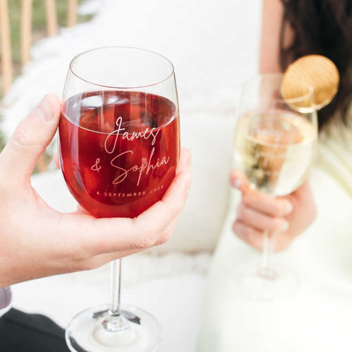 Customised Engraved Wedding Favour Bride & Groom's Names 360ml Wine Glass