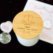 Leo Birthday Personalised Engraved Wooden Lid Zodiac Soy Candle with Wood Wick