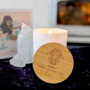 Birthday Custom Artwork Engraved Wooden Lid Zodiac Soy Black Candle with Wood Wick Virgo