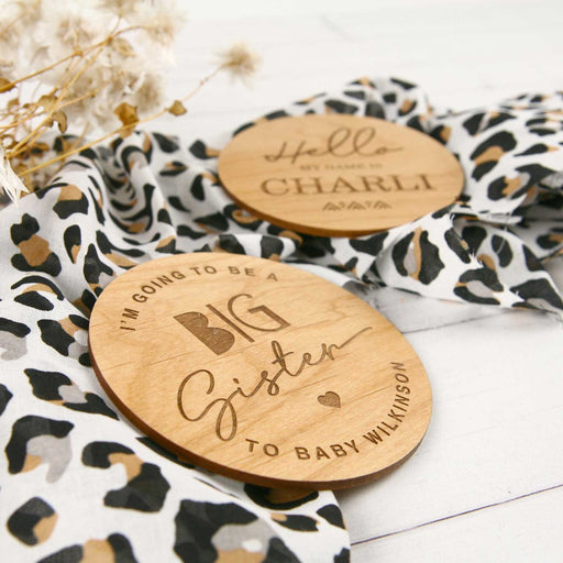 Customised Laser Cut and Engraved Circle Wooden Baby Announcements