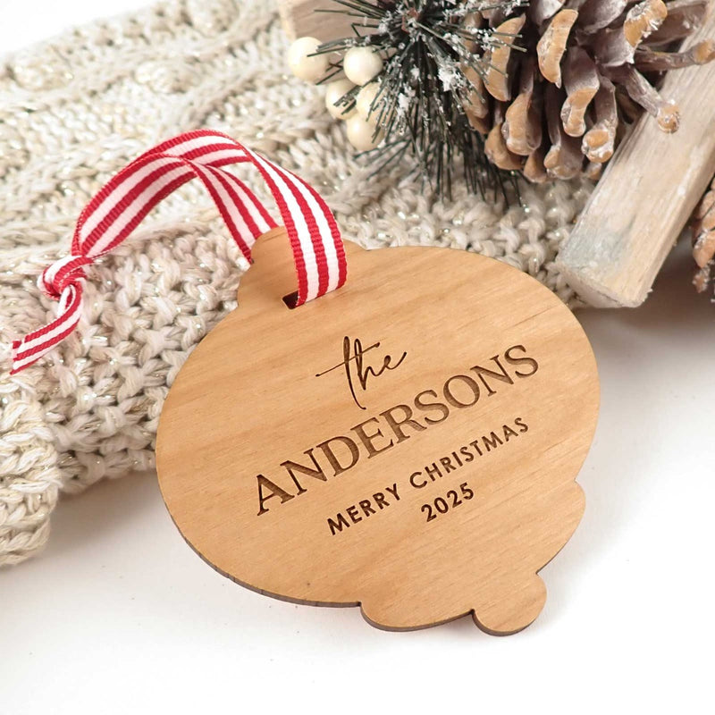 Custom Artwork Engraved Wooden Bell Christmas Tree Ornament