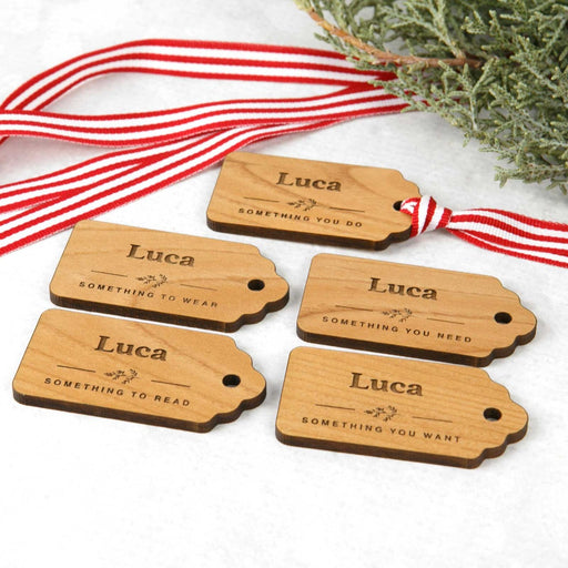 Personalised Engraved Something you Need, Want, Read, Wear, Do Engraved Wooden Christmas Gift Tag Set of 5