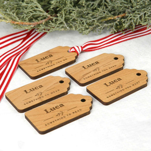 Customised Engraved Something you Need, Want, Read, Wear, Do Wooden Christmas Gift Tag Set of 5