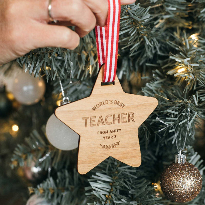 Customised Personalised Engraved Name Teacher Wooden Decoration