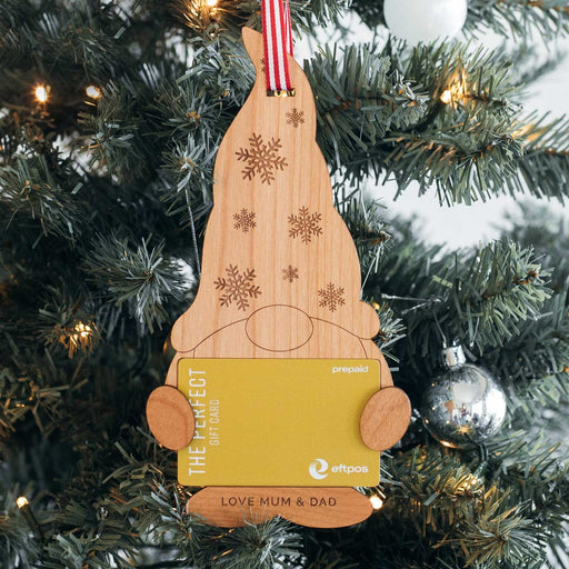 Personalised Engraved Wooden Gnome Gift Card Holder Christmas Decoration