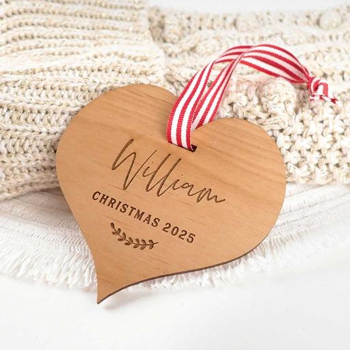 Personalised Engraved Wooden Heart Christmas Tree Decoration