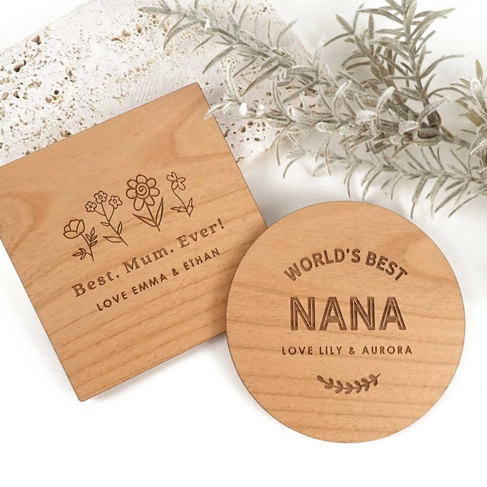 Personalised Engraved Mother's Day Wooden Coasters Present
