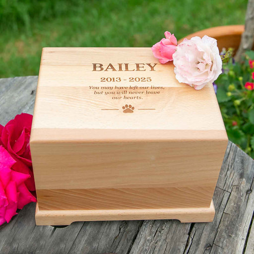 Custom Designed Engraved Wooden Rectangle Pet Urn Keepsake Memory Box