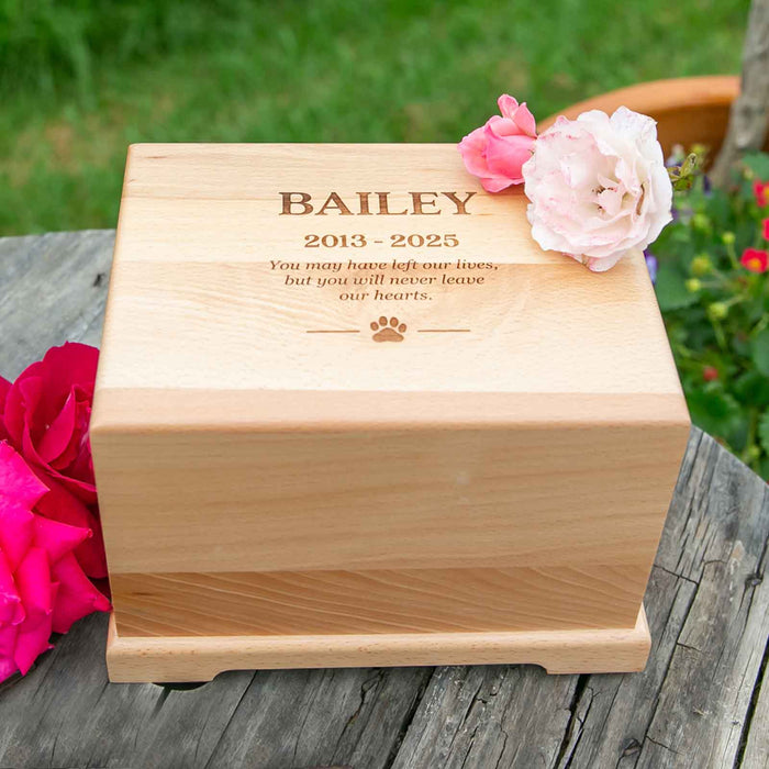 Custom Designed Engraved Wooden Rectangle Pet Urn Keepsake Memory Box
