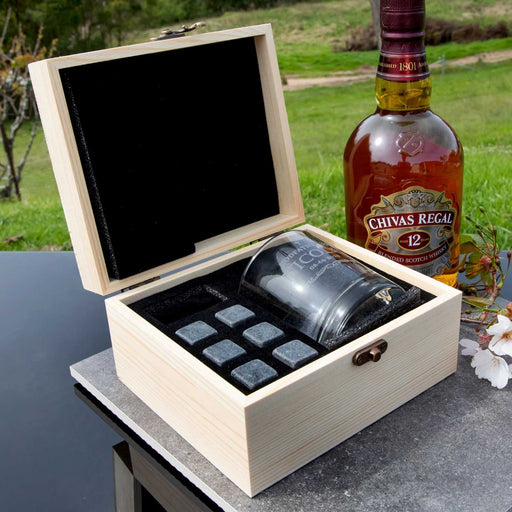 Personalised Engraved Name Godfather Scotch Glass & Whiskey Stones Wooden Box Set