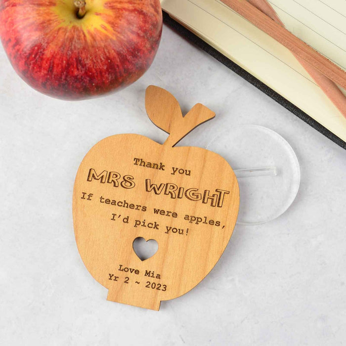 Engraved Wooden Teacher Apple Plaque with Stand
