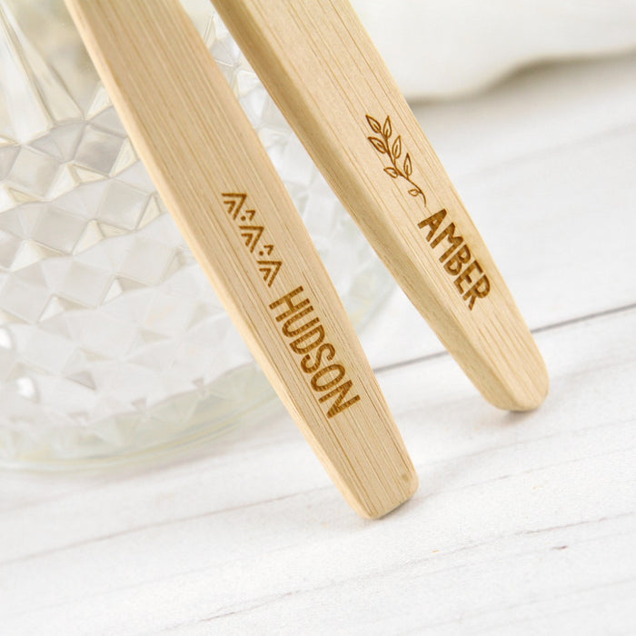 Custom Designed Engraved Name Wooden Bamboo Tooth Brush Travel Present