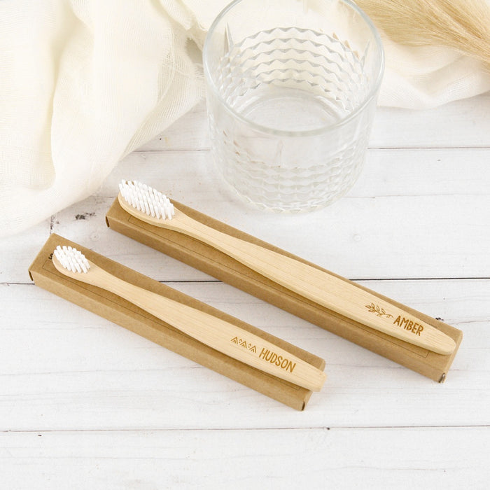 Customised Name Engraved Wooden Tooth Brush Birthday Gift