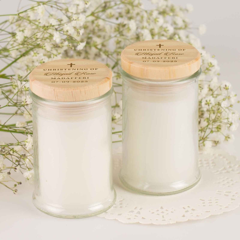 Jasmine Palm Wax Christening Candle with Wooden Lid